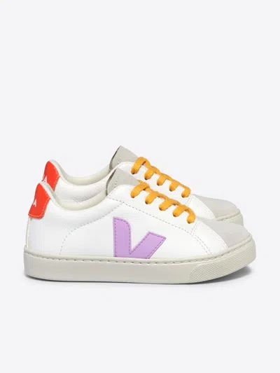 Veja Kids Laces Leather Esplar Trainers In White