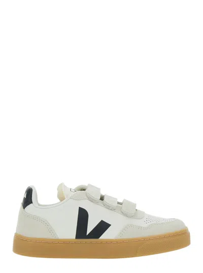Veja Kids Mini V-90 Leather Low-top Sneakers For Baby Boys In White