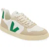 Veja Kids' Small V-10 L Chromefree™ Sneaker In Extra-white/emeraude/almond