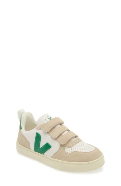 Veja Kids' V-10 Chromefree™ Top Sneaker In Extra-white/ Emeraude