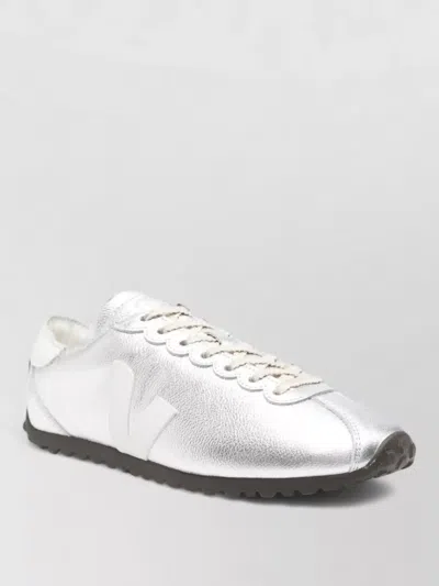 Veja Lace Up Low Profile Shoes Rubber Sole In Silver