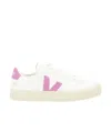 Veja V-12 Leather Sneakers White And Orchid Color In White