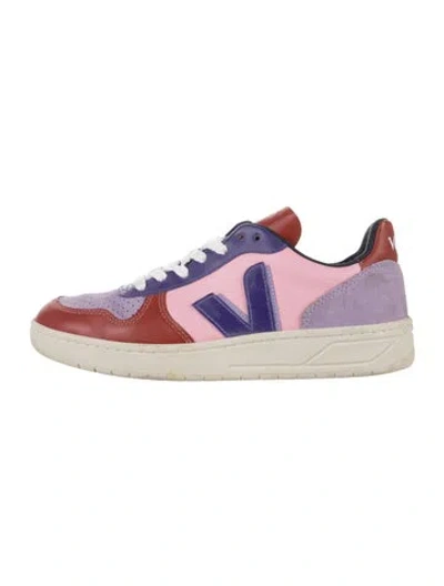 Pre-owned Veja Leather Colorblock Pattern Sneakers In Purple