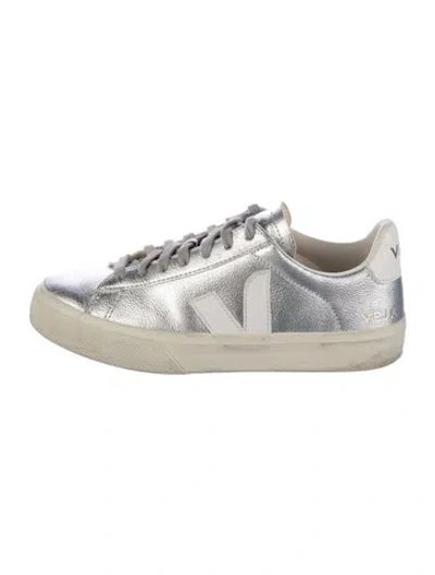 Pre-owned Veja Leather Colorblock Pattern Sneakers In Silver