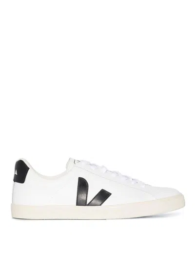 Veja Campo' White And Black Low Top Sneakers In Vegan Leather