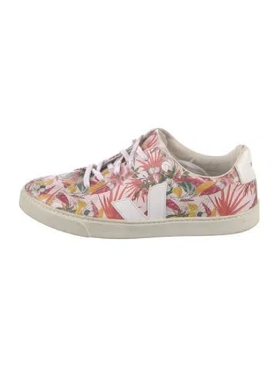 Pre-owned Veja Leather Floral Print Sneakers In White
