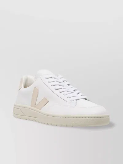 Veja Leather Logo Low-top Round Toe Sneakers In White