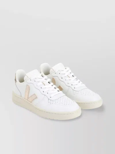 Veja Leather Perforated Round Toe Rubber Sole Sneakers
