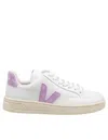 Veja V-12 Leather Sneakers White And Orchid Color In White