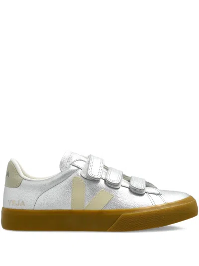 Veja Leather Strap-fastening Sneakers In Silver