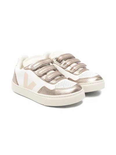 Veja Kids' Leather Strap Sneakers In White