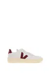 Veja V-90 Panelled Leather Sneakers In White