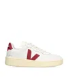 Veja Sneakers V-10 In White And Marsala Leather In White