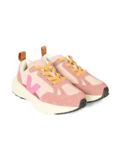 Veja Kids' Leather V Logo Sneakers In Pink