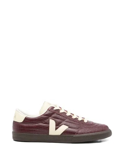 Veja Lizard-effect Lace-up Sneakers In Red
