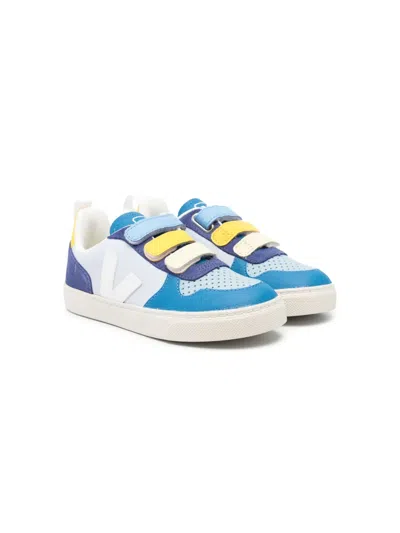 Veja Kids' Logo Appliqué Touch-strap Sneakers In Blue