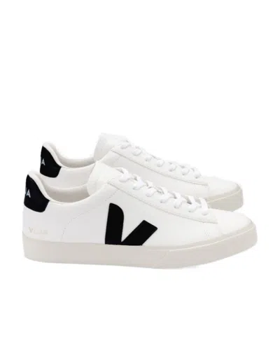 Veja Campo' White And Black Low Top Sneakers In Vegan Leather