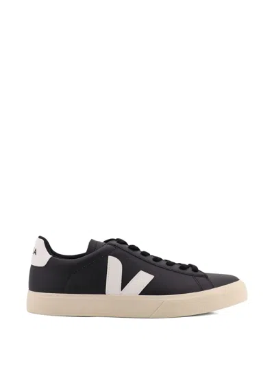 Veja Campo Leather Logo Patch Sneakers In Black