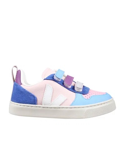 Veja Kids' Logo Appliqué Touch-strap Sneakers In White