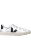 Veja Campo Silver And Black Leather Sneakers In Metallic