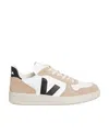 Veja V-10 Leather And Suede Low-top Sneakers In White
