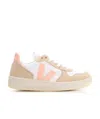 Veja V-10 Chromefree Leather Extra White Petale Sahara Trainers In Nude