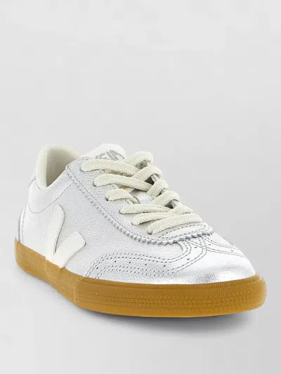 Veja Low Top Metallic Finish Rubber Sole Sneakers In Silver