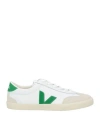 Veja White Leather Casual Sneakers With Green Accents In White