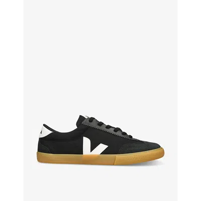 VEJA VEJA MEN'S BLK/WHITE VOLLEY V-LOGO CANVAS LOW-TOP TRAINERS