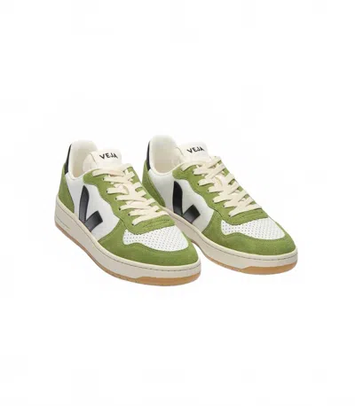 Veja Men's V-10 Leather Sneakers In White Black Kiwi In Multi