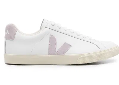 Pre-owned Veja Men's  Esplar Leather Sneakers In White/parme