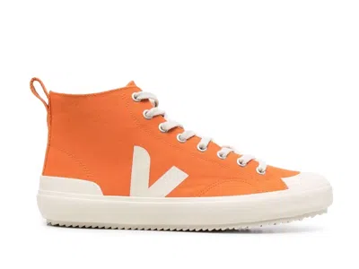Pre-owned Veja Men's  Nova High Top Canvas Pumpkin Pierre Sneakers In Orange/white