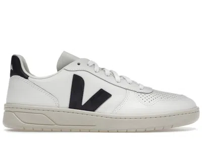 Pre-owned Veja Men's  V10 Leather Sneakers In White/black In Multi