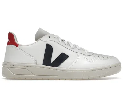 Pre-owned Veja Men's  V10 Leather Sneakers In White/nautico/pekin