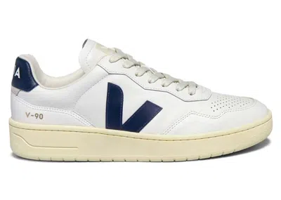 Pre-owned Veja Men's  V90 O.t. Leather Sneakers In Extra White/nautico In Multi