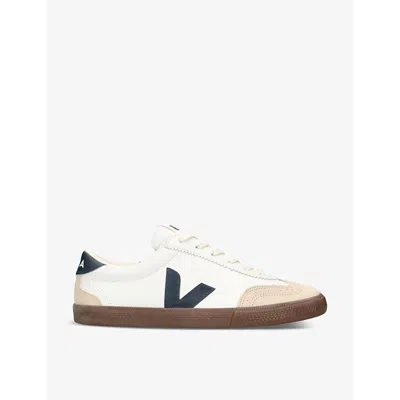 VEJA MENS MEN'S VOLLEY LOGO-EMBROIDERED LEATHER LOW-TOP TRAINERS WHITE/BLK