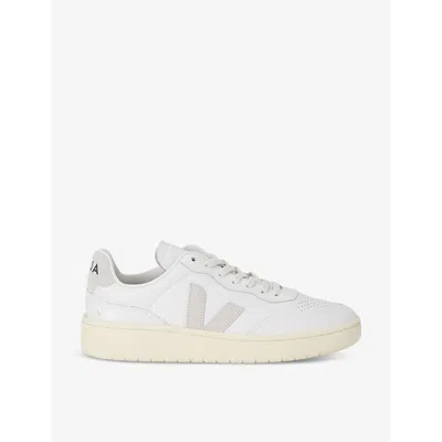 VEJA MENS MEN'S V90 LOGO-EMBROIDERED LOW-TOP LEATHER TRAINERS WHITE/OTH EUR 41 / 7 UK