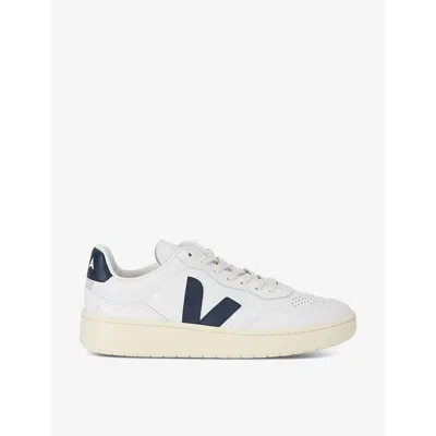VEJA MENS WHITE/NAVY MEN'S V90 LOGO-EMBROIDERED LOW-TOP LEATHER TRAINERS EUR 40 / 6 UK
