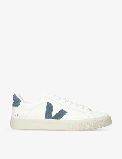 VEJA MENS WHITE/NAVY CAMPO LOGO-STITCHED LEATHER TRAINERS,66701713