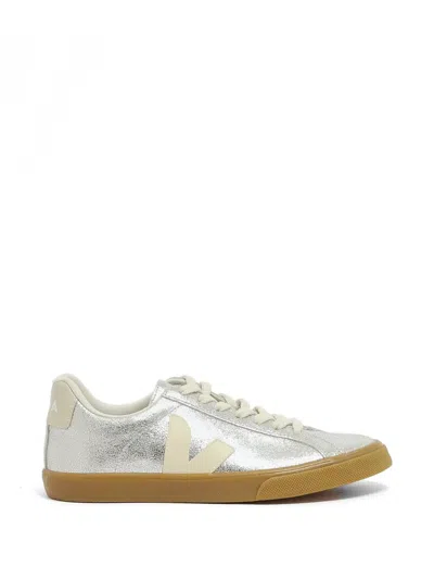 Veja Metallic Cracked-effect Sneakers In Silver