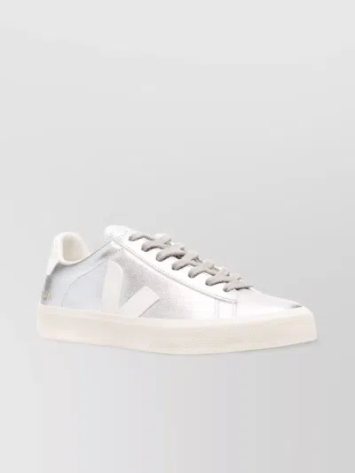 Veja Metallic Low Top Sneakers With Rubber Sole In Silver