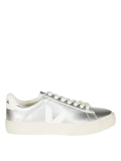 Veja Metallic Silver Sneakers With Textured Finish In White