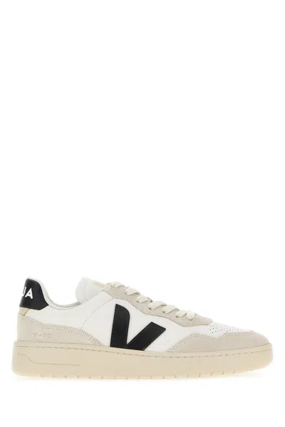 Veja Multicolor Leather And Suede V-90 Sneakers In White
