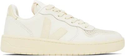Veja Off-white & Beige V-10 Leather Sneakers In Pure_calcaire