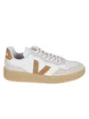 Veja Perforated White Leather Sneakers With Tan Suede Detailing In Neutral