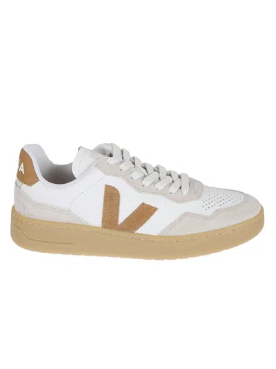 Veja Perforated White Leather Sneakers With Tan Suede Detailing In Neutral