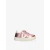 Veja Pink Comb Kids' Small V-12 Logo-embroidered Metallic Leather Low-top Trainers Eur 23 /6.5 Uk In Pink Comb