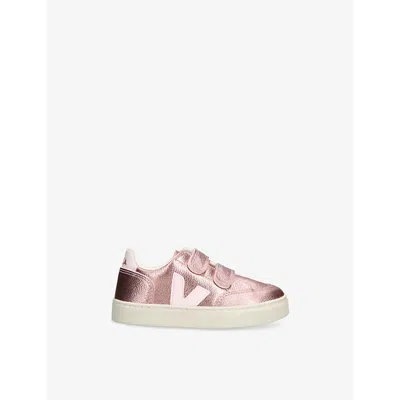 VEJA PINK COMB KIDS' SMALL V FAUX-LEATHER LOW-TOP TRAINERS EUR 34 / 2 UK