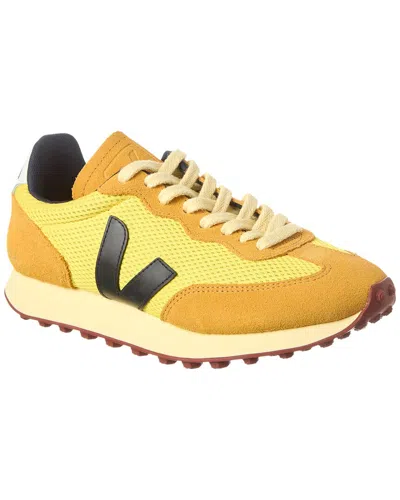 Veja Rio Branco Leather-trimmed Suede And Alveomesh Sneakers In Yellow Suede
