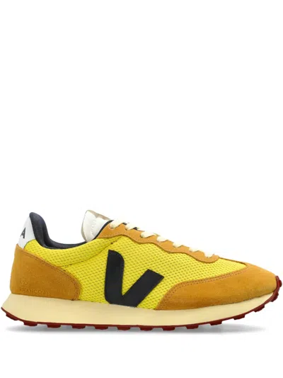 Veja Rio Branco Leather-trimmed Suede And Alveomesh Sneakers In Yellow